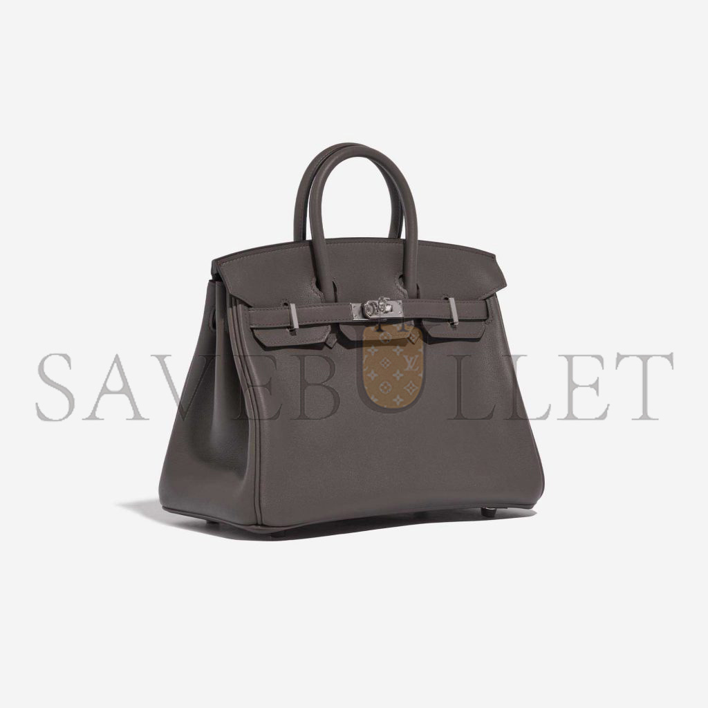 HERMES BIRKIN 25 SWIFT LEATHER PEWTER GREY SILVER BUCKLE BAG H049362CK10 (25*20*13cm)